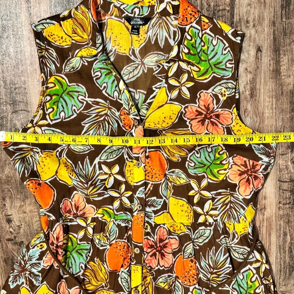 Sleeveless Brown Tropical Print Midi Dress - Multicolor - Picture 5 of 9